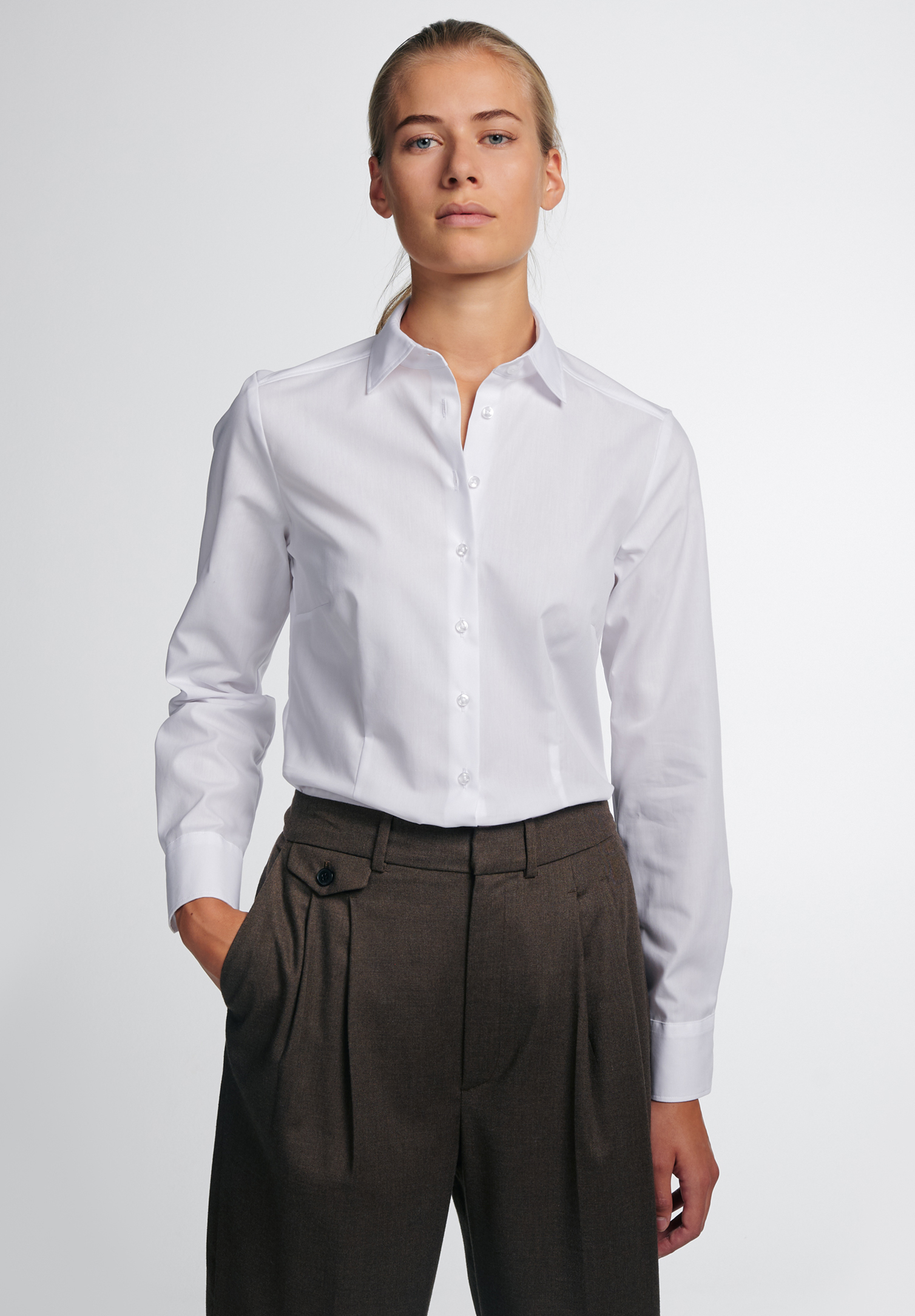 eterna bluse popeline modern fit langarm - weiß - 44