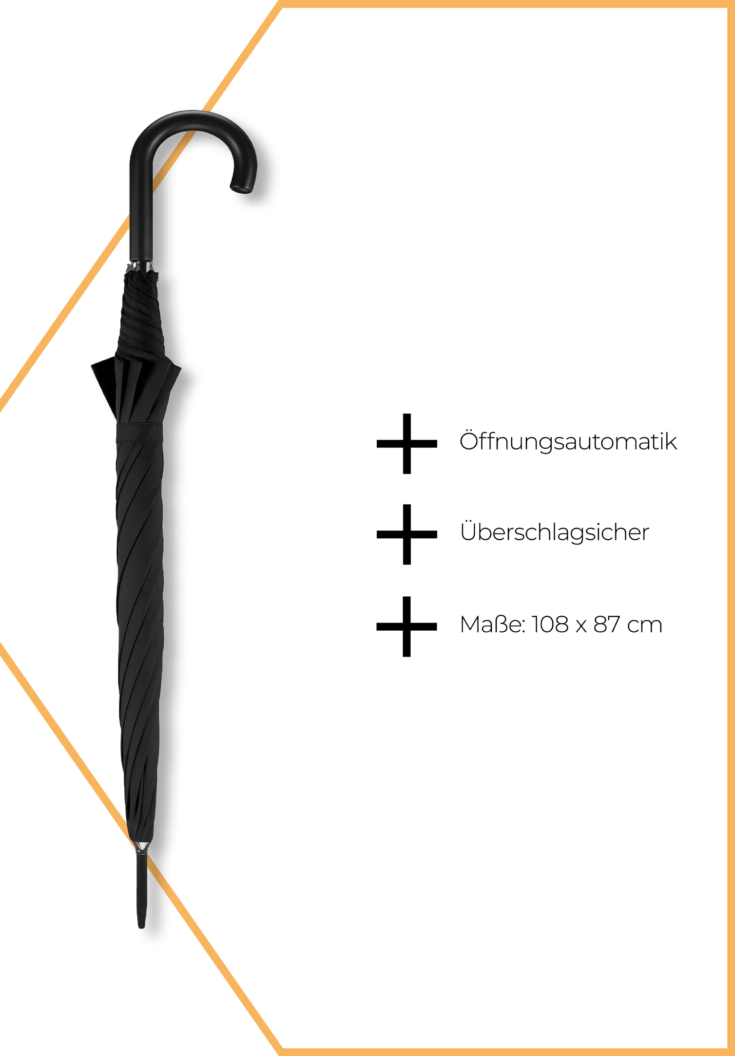 regenschirm mit öffnungsautomatik - ø 108cm - schwarz