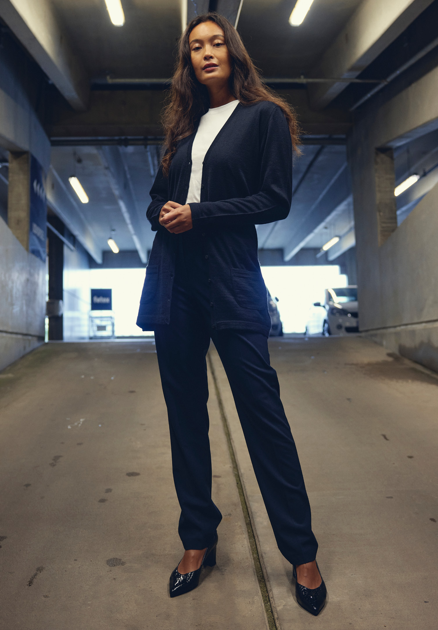 damen strickjacke lang - marine - l