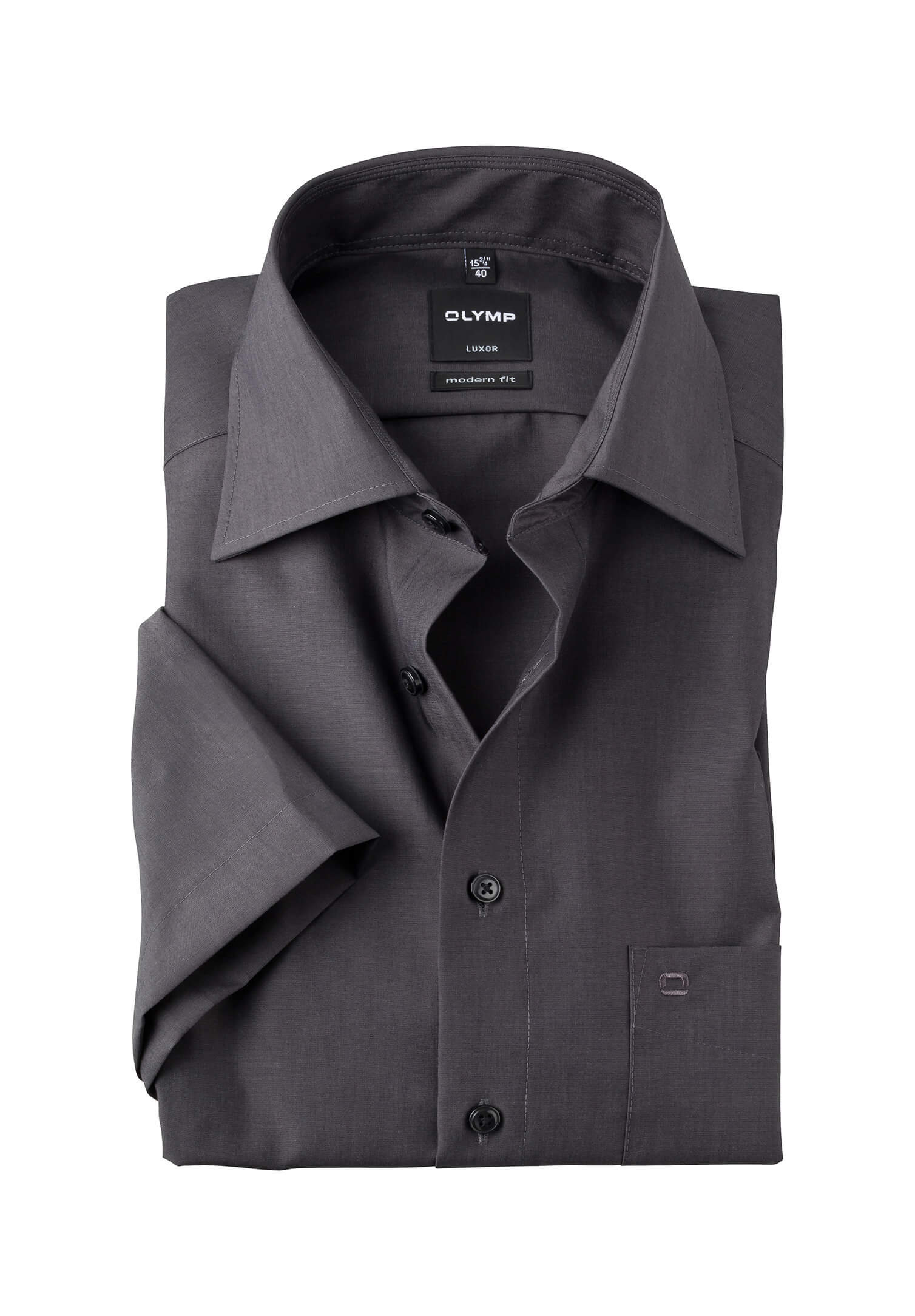 olymp luxor hemd chambray modern fit kurzarm - anthrazit - 38