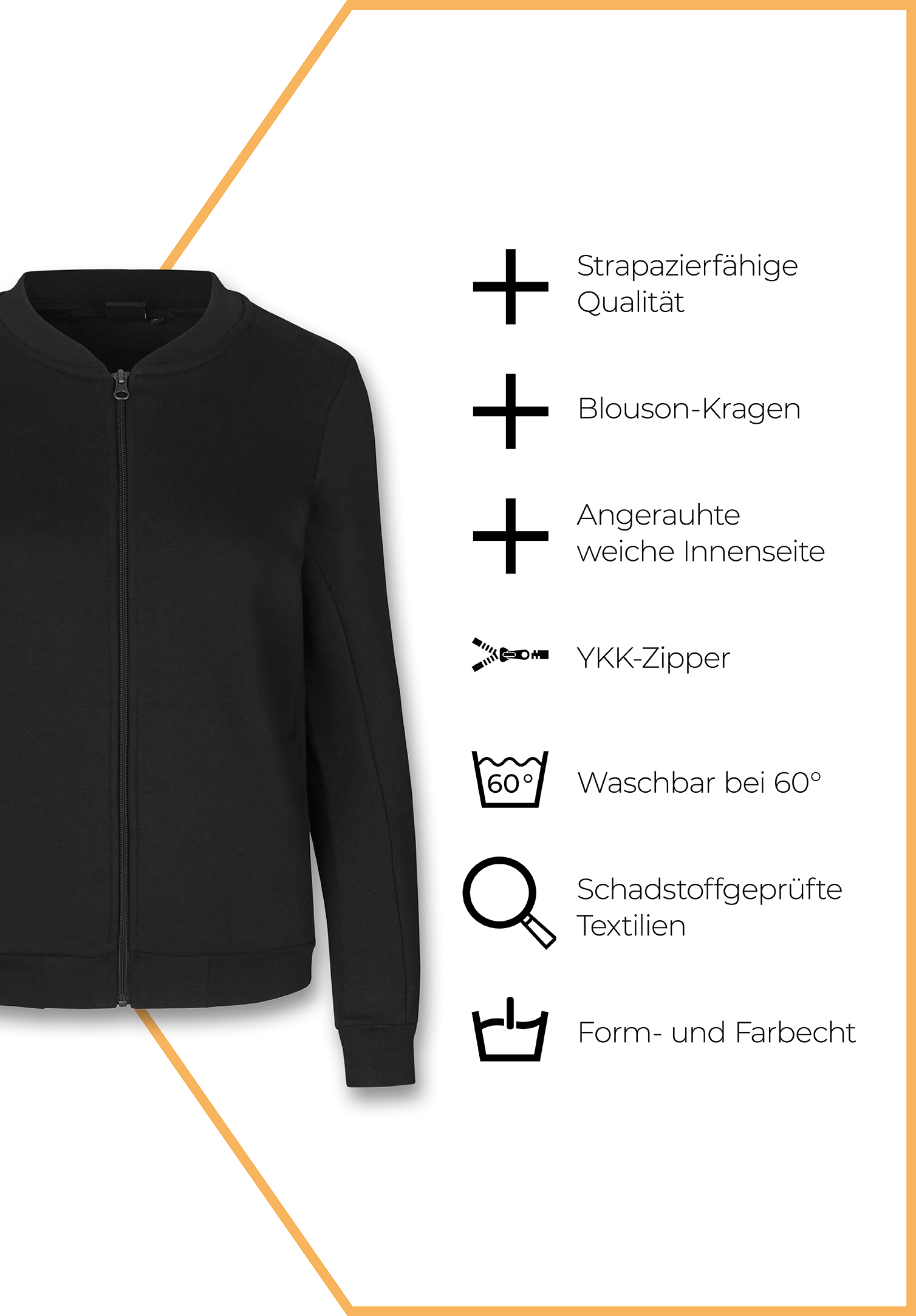 damen sweatjacke mit blousonkragen - schwarz - 5xl