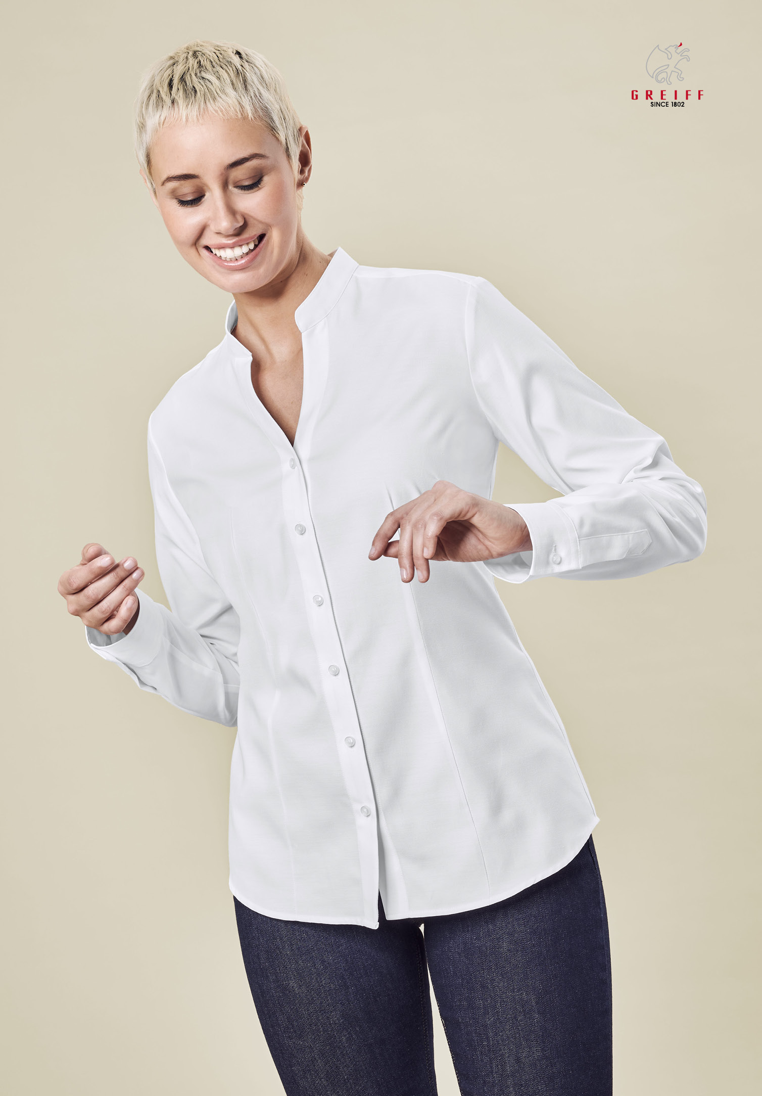damen stehkragenbluse - weiß - 40