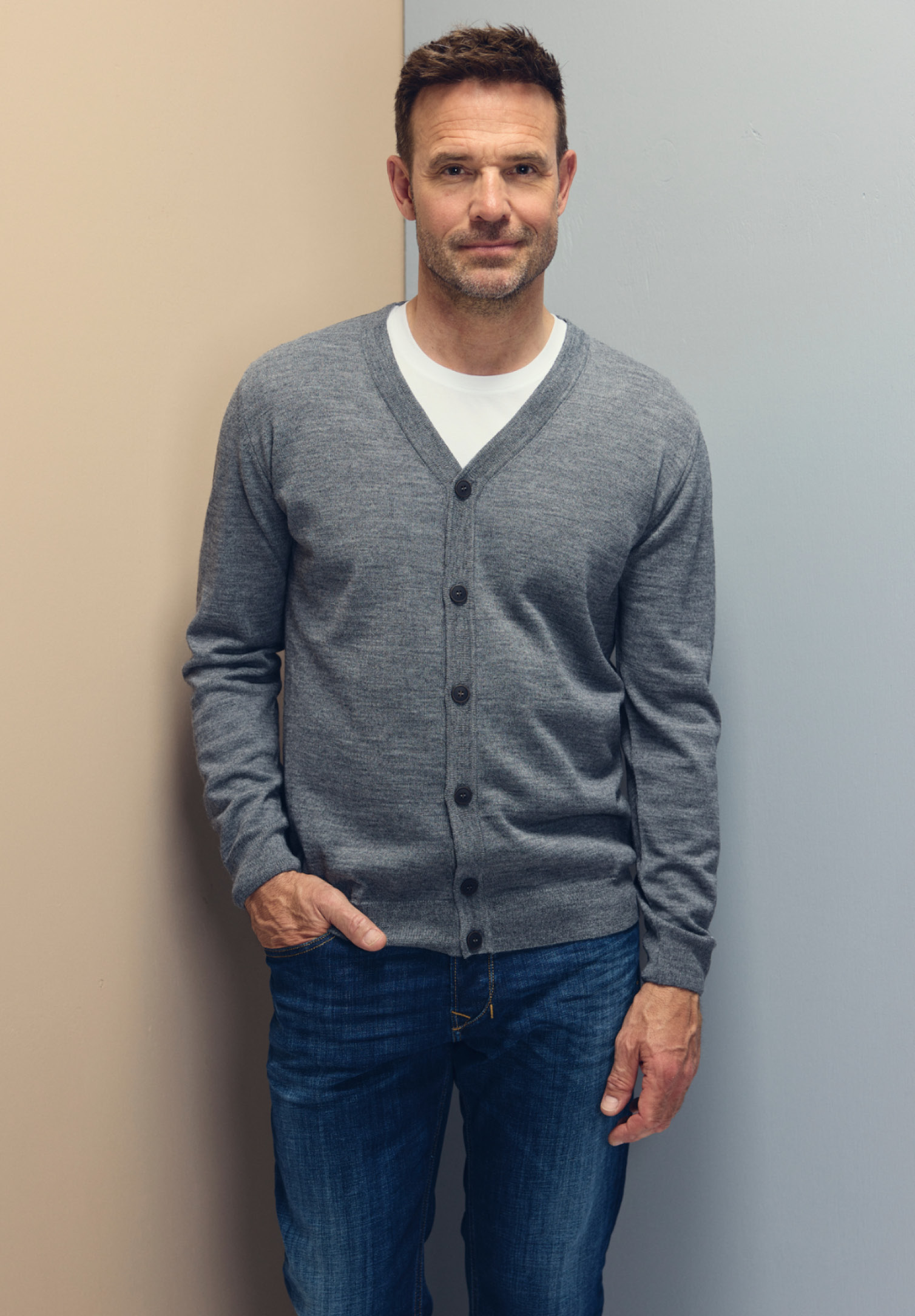 herren strickjacke modern fit - grau meliert - 3xl
