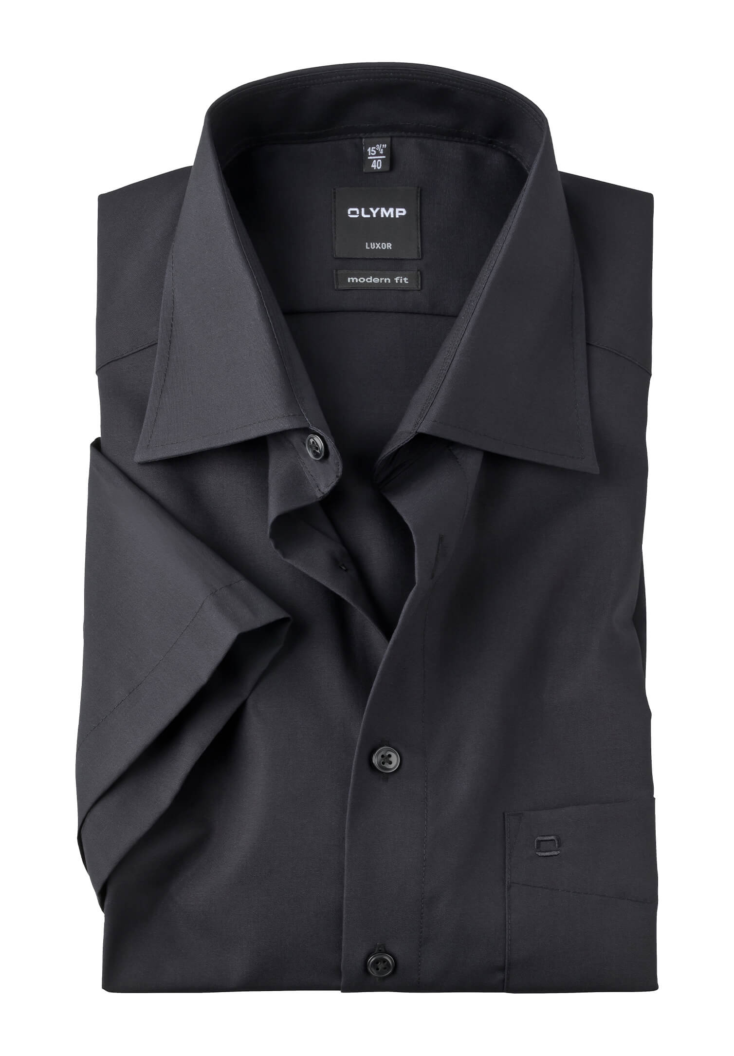 olymp luxor hemd uni modern fit kurzarm - schwarz - 47